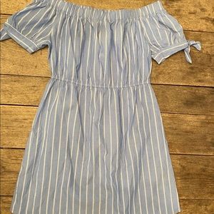 Blush blue & white off the shoulder dress